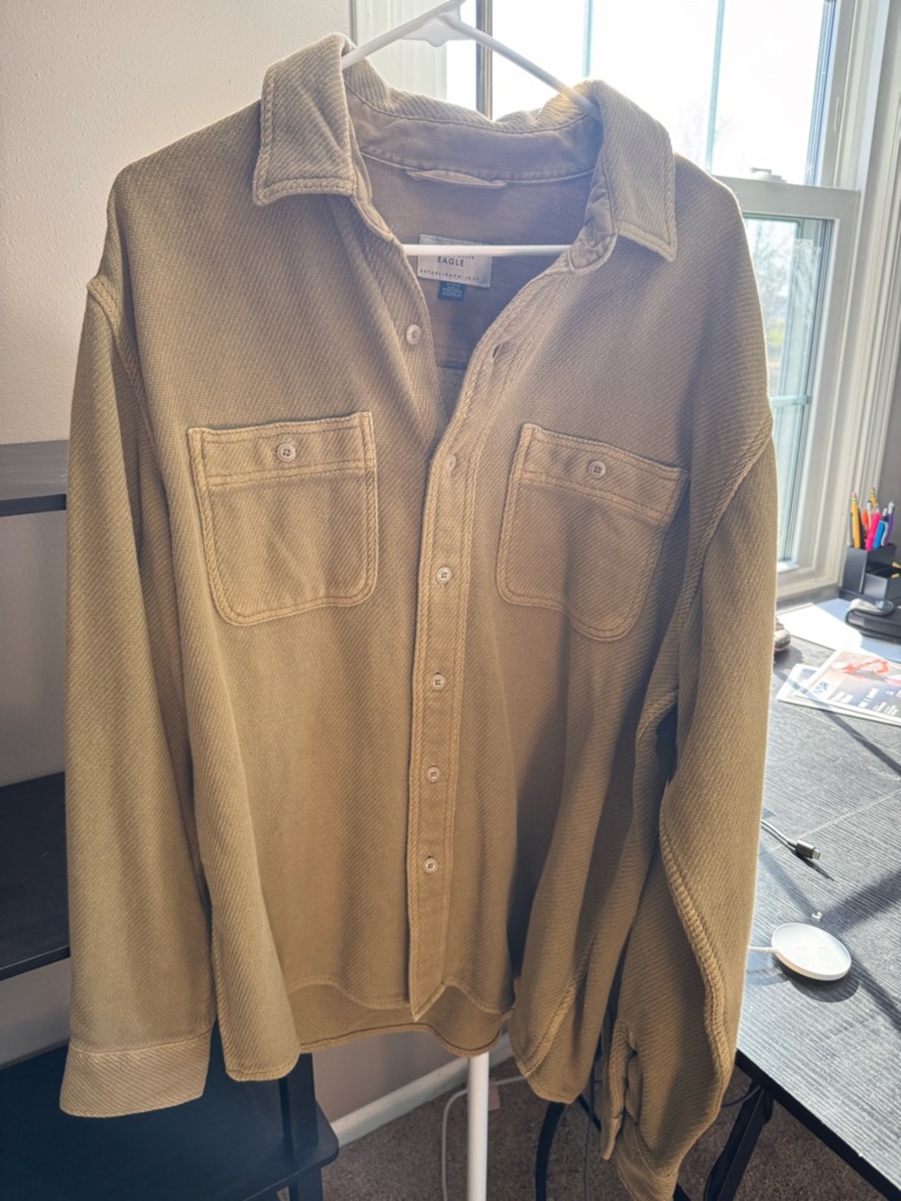 American Eagle Outfitters Men's Olive Button-Up Shirt Jacket